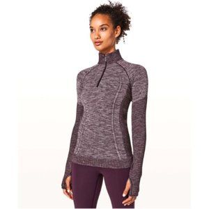 Lululemon Swiftly Wool 1/2 Zip - Black Cherry/White size 8